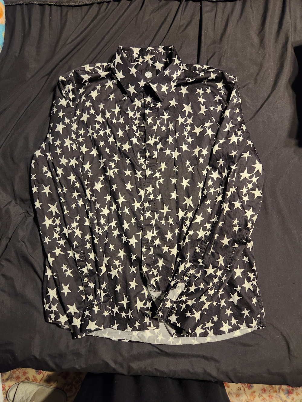 Pretty Green Men's Black Star Print Button-Up Shirt